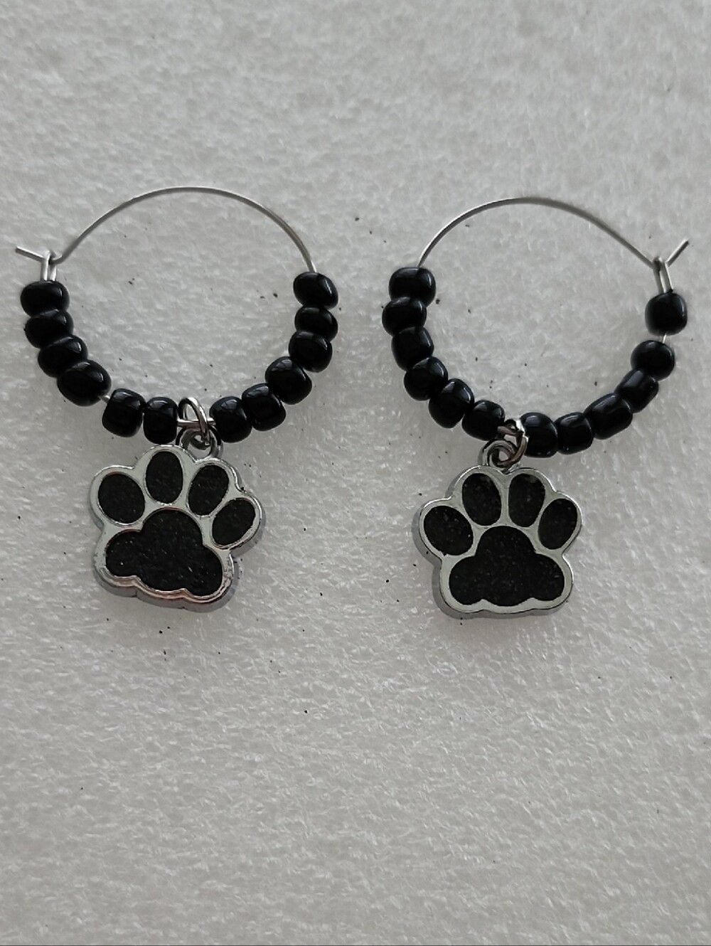 Hand Crafted Black Paw Print Hoop Earrings